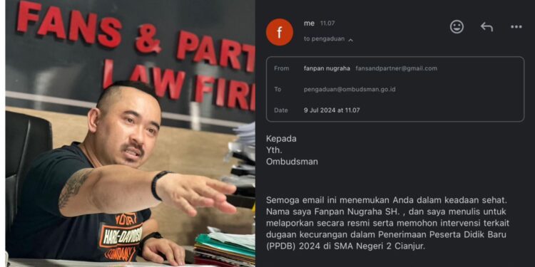 Resmi, Kang Bahar Laporkan Kecurangan PPDB Smanda Cianjur ke Ombudsman RI
