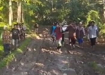 Jalan Rusak di Agrabinta Tak Bisa Dilalui Kendaraan, Ibu yang Hendak Melahirkan Terpaksa Ditandu