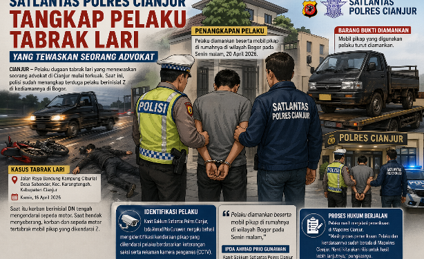 Satlantas Polres Cianjur Tangkap Pelaku Tabrak Lari yang Tewaskan Seorang Advokat
