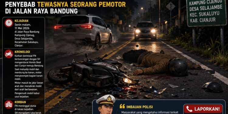Polres Cianjur Buru Sopir Mobil Penyebab Tewasnya Seorang Pemotor di Jalan Raya Bandung
