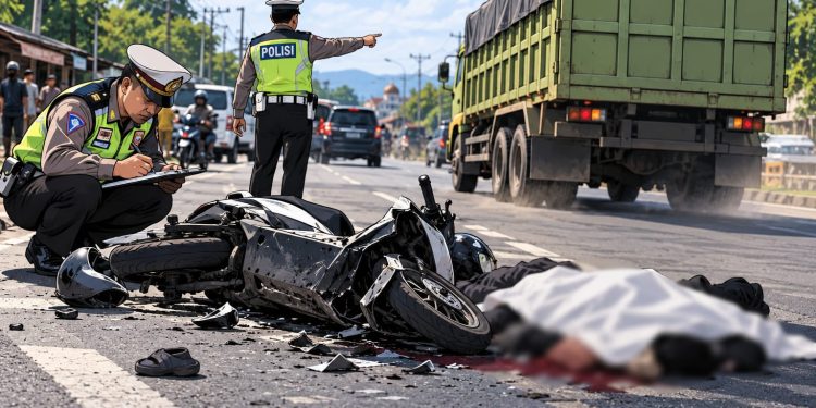 Pemotor Tewas Tertabrak Truk, Polres Cianjur Buru Sopir